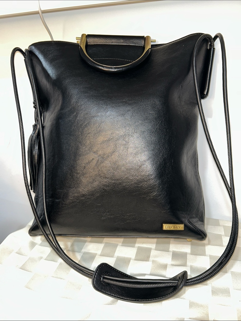 Bay Sky Classic Black Faux Leather Tote with Tassels